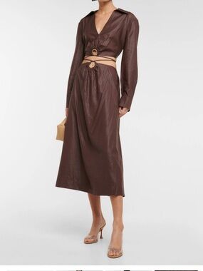Jonathan Simkhai Breslin Satin Cropped Shirt and Mikah Satin Midi Skirt Set